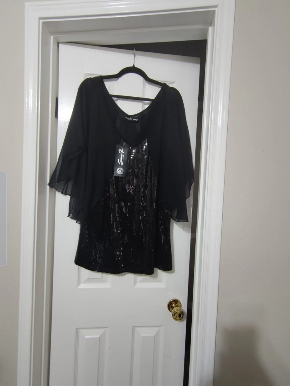 Seven 7 Designer Black Evening Sheer & Sequin Stretchy Blouse Plus Sz 18/20 Top